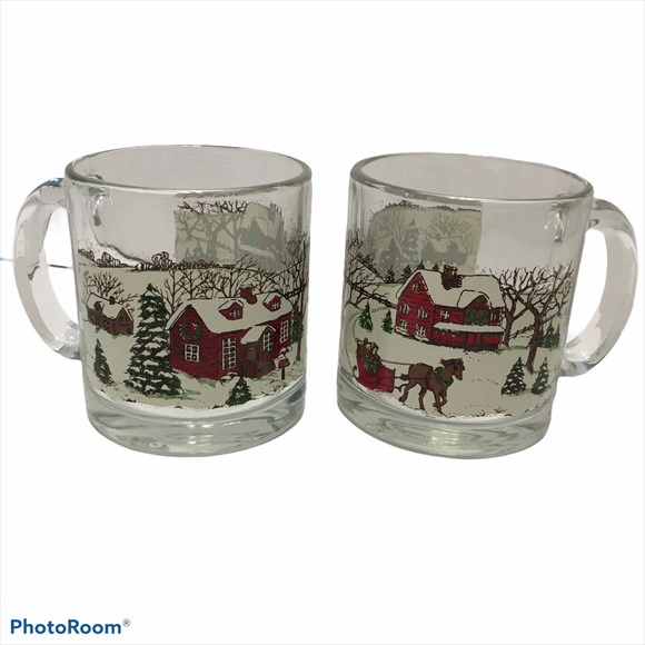 Vintage libbey Christmas Coffee Mugs Clear Glasses